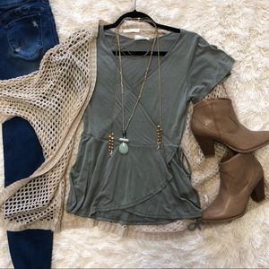 Army green wrap style top